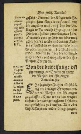 Von der beweisunge und örtterunge der Exception ... Articulus xix.