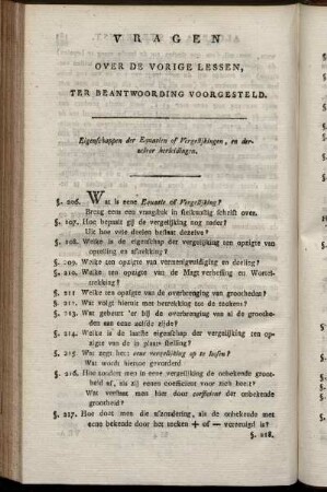 Vragen over de vorige Lessen, ter Beantwoording voorgesteld.