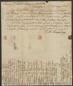 Brief an B. Schott's Söhne : 30.08.1826