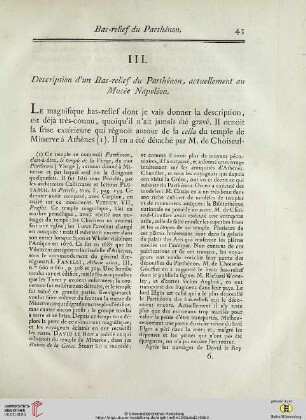 III.Description d’un Bas-relief du Parthénon, actuellement au Musée Napoléon