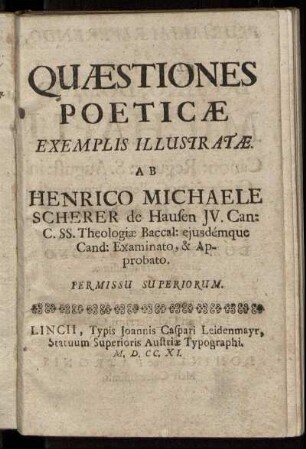 Quæstiones Poeticæ Exemplis Illustratæ
