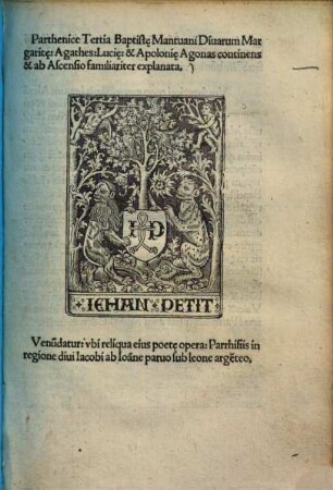 Parthenice tertia Baptiste Mantuani Diuarum Margarite : Agathes, Lucie, et Apolonie Agonas continens