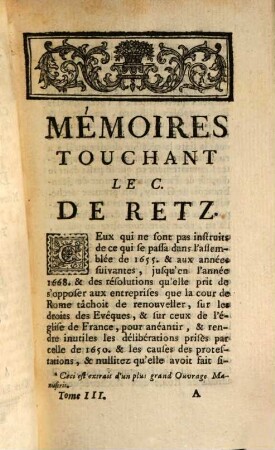Mémoires : Nouv. éd. augmentée d'un table des matières, 3. Mémoires de Claude Joli ... et de Madame la Duchesse de Nemours. 396 S.
