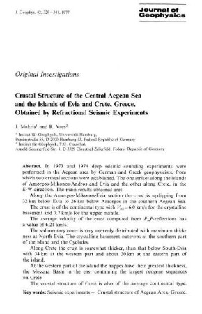 Crustal structure of the central Aegean Sea and the Island of Evia and Crete, Greece, obtained by refractional seismic experiments