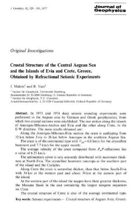 Crustal structure of the central Aegean Sea and the Island of Evia and Crete, Greece, obtained by refractional seismic experiments