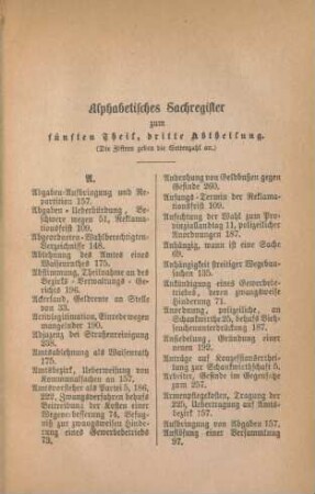 Alphabetisches Sachregister zum fünften Theil, dritte Abtheilung.