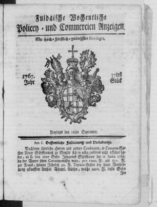 37tes Stück, Ausgabe vom 11. September 1767