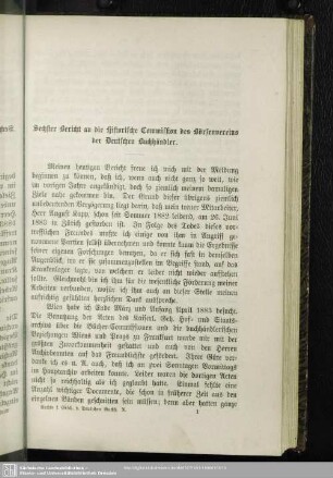 Sechster Bericht an die Historische Commission des Börsenvereins der Deutschen Buchhändler