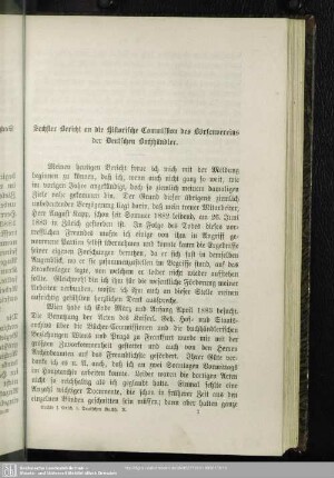 Sechster Bericht an die Historische Commission des Börsenvereins der Deutschen Buchhändler
