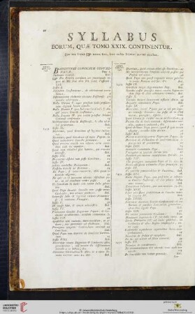 Syllabus eorum, quæ tomo XXIX. continentur