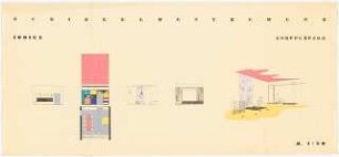 Erschließung für Gebäude zur Jugendpflege, Berlin-Wilmersdorf Schinkelwettbewerb 1956: Wandansichten, Perspektivische Innenansicht vom Gruppenraum 1:50
