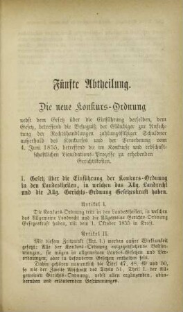 Fünfte Abtheilung. Die neue Konkurs-Ordnung.