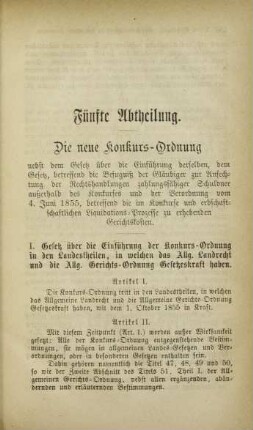Fünfte Abtheilung. Die neue Konkurs-Ordnung.