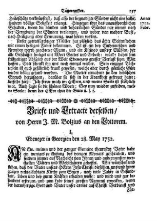 I. Ebenezer in Georgien den 28. May 1752.