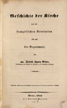 Geschichte der Kirche von der Französischen Revolution bis auf die Gegenwart
