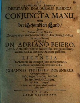 Disputatio Inauguralis Juridica, De Conjuncta Manu, Von der Gesambten Hand