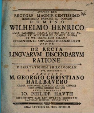 De recta lingvarvm discendarvm ratione : dissertationem philologicam