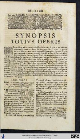 Synopsis Totius Operis.