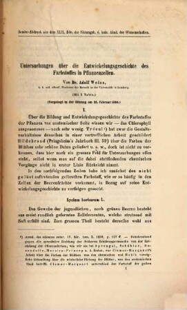 Untersuchungen über die Entwickelungsgeschichte des Farbstoffes in Pflanzenzellen : vorgelegt in der Sitzung am 25. Februar 1864