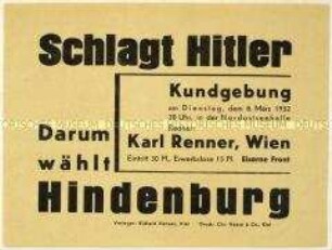 Ankündigung einer Kundgebung der Eisernen Front am 8. März 1932 in Kiel zur bevorstehenden Reichspräsidentenwahl