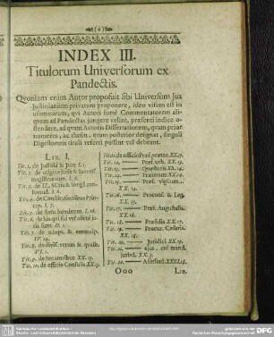 Index III. Titulorum Universorum ex Pandectis