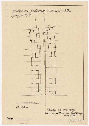 Siedlungsplan der Heimstättengesellschaft Primus Wittenau, Berlin-Reinickendorf: Lageplan 1:500