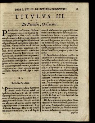 Titulus III. De Parochis, & Curatis