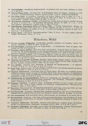 Holzarbeiten, Möbel (Nr. 197-217)