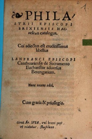 Philastrii Episcopi Brixiensis Haereseōn catalogus