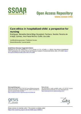 Care ethics in hospitalized child: a perspective for nursing