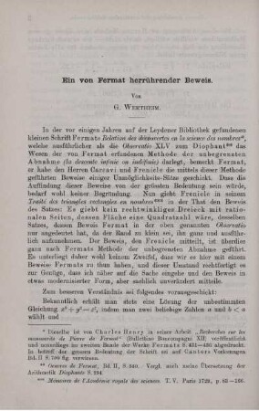 Ein von Fermat herrührender Beweis.