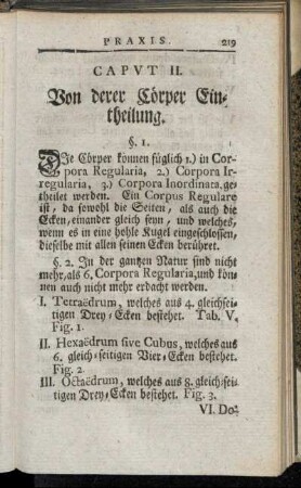Caput II. Von derer Cörper Eintheilung.