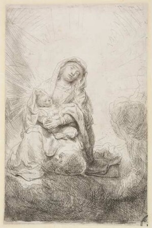 Maria mit Kind in den Wolken