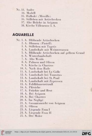 Aquarelle (Nr. 1-38)