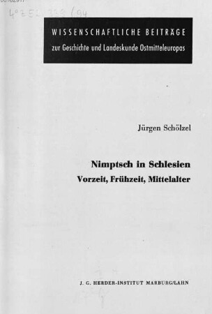Nimptsch in Schlesien : Vorzeit, Frühzeit, Mittelalter