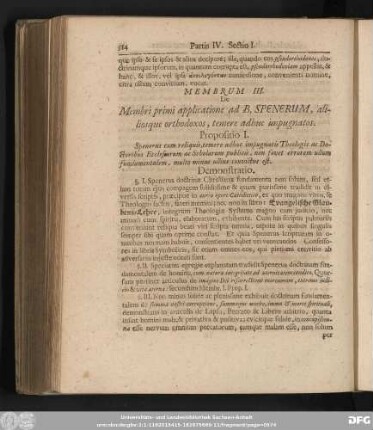 Membrum III. De primi applicatione ad B. Spenerum, aliliosque orthodoxos, temere adhuc impugnatos.