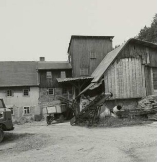 Werda. Jahnsmühle (Ersterwähnung 1224, bezeichnet 1802). Mühlengebäude. Hofansicht