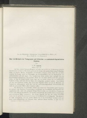Über die Methodik der Photographie mit X-Strahlen zu medizinisch-diagnostischen Zwecken.