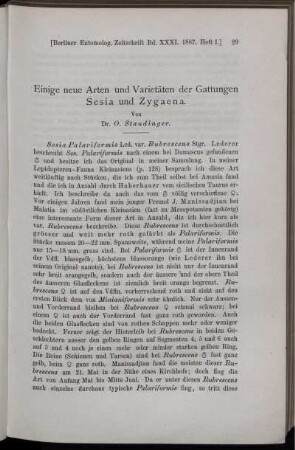 Einige neue Arten und Varietäten der GattungenSesia und Zygaena.