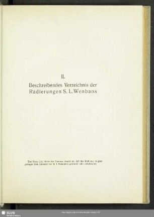 II. Beschreibendes Verzeichnis der Radierungen S. L. Wenbans