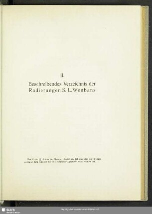 II. Beschreibendes Verzeichnis der Radierungen S. L. Wenbans