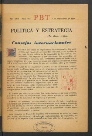 Consejos internacionales : Política y estrategia - (No ataco, crítico)