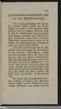 Zuckerbereitung aus Kartoffeln, oder aus dem Kartoffelstärkemehl