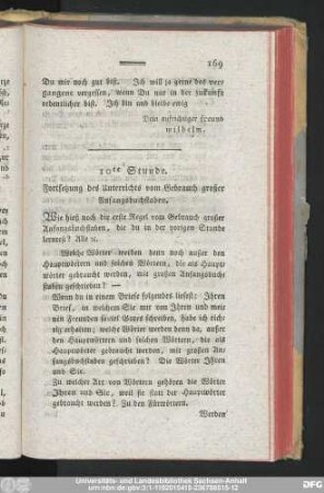 10te Stunde. Fortsetzung des Unterrichts vom Gebrauch großer Anfangsbuchstaben.