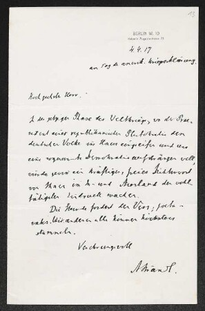 Brief von Alois Brandl an Gerhart Hauptmann