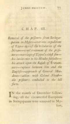 Chap. III. Removal of the prisoners from Seringapatam to Mysore ...