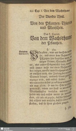 Der Vierdte Theil. Von den Pflantzen, Thieren und Menschen
