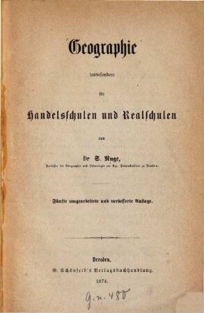 Geographie insbesondere für Handelsschulen und Realschulen