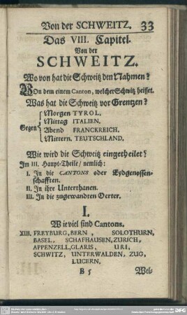 Das VIII. Capitel. Von der Schweitz