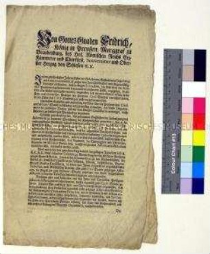 Rundschreiben von Friedrich II. König in Preußen betreffend Führung von Kirchenbüchern im Regierungsbezirk Breslau, Angelegenheiten von Militärpersonen betreffend